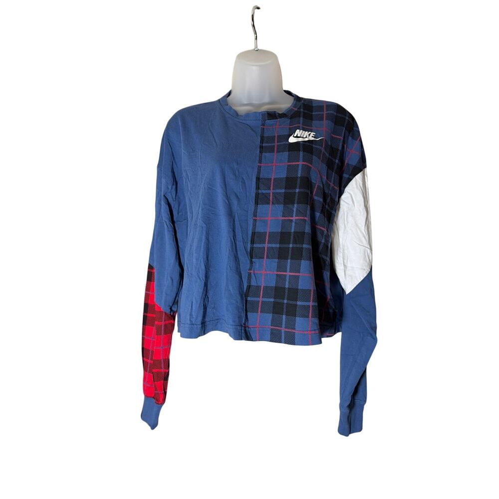 Nike Sportswear Plaid Colorblock Crewneck Long Sleeve Top Women’s Size S NWOT